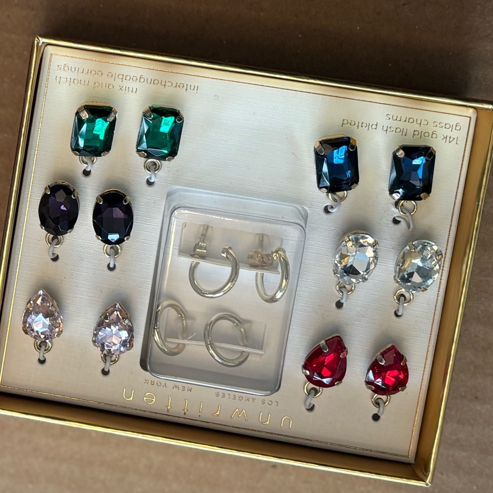 Colorful Gemstone Earring Set glass charms silver mix match gifts holiday party - Picture 2 of 6